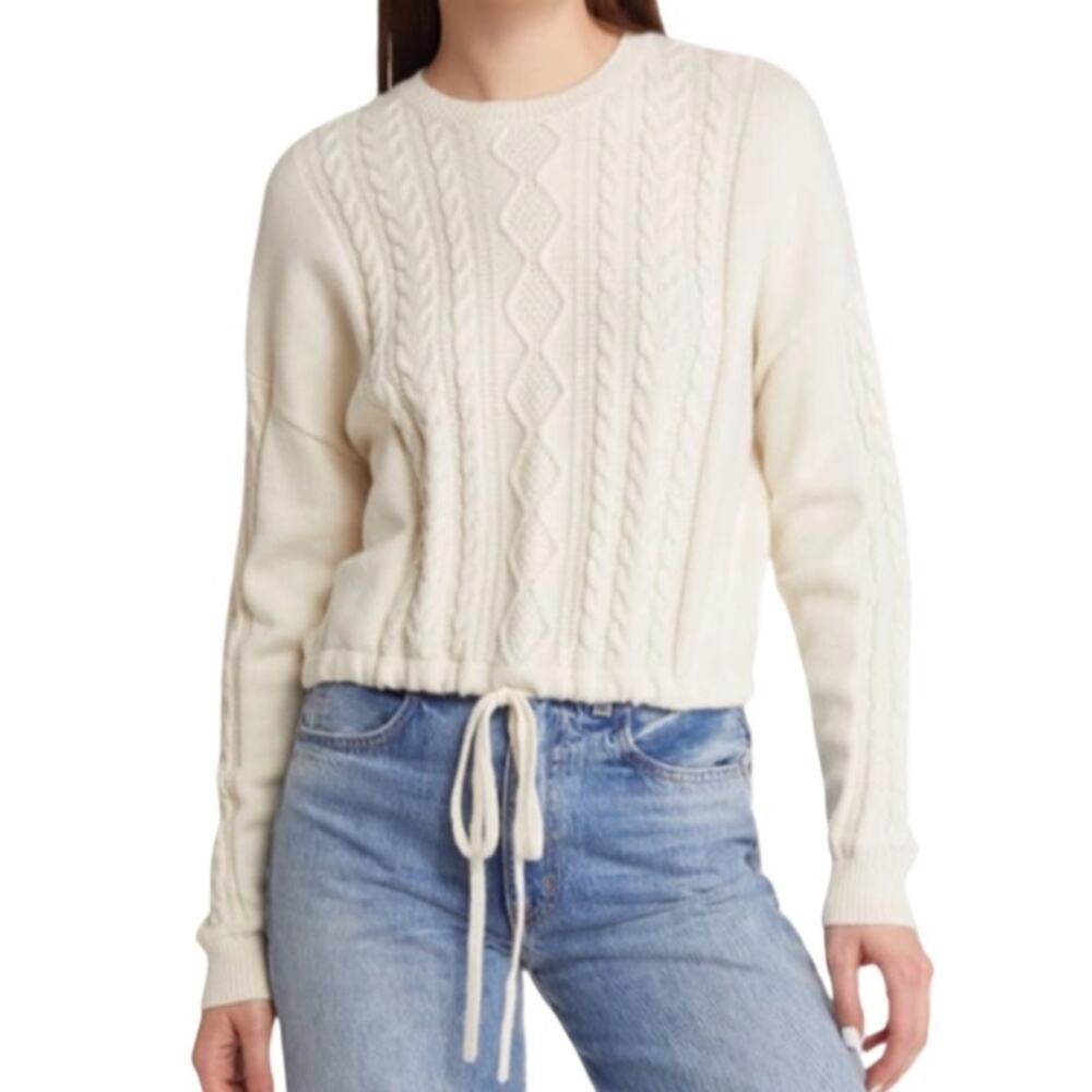 Treasure & Bond Tie Hem Cable Stitch Sweater - Ivory Dove Size L